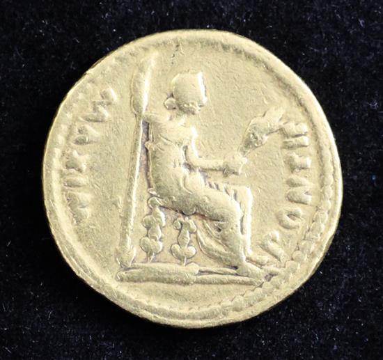 Roman Imperial Coinage: A Tiberius AV aureus, AD 14-37, 7.5 grams.